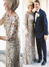 Long Lace Round Neck Long Sleeves Mother of the Bride Dress