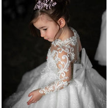 White Long A-line Long Sleeves Lace Appliques Flower Girl Dresses