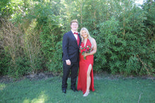 V-Neck Slim-fit Slit Satin Red Prom Dress