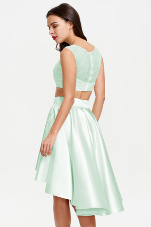 Ivory Two-Piece Lace and Satin High-Low Homecoming Dress