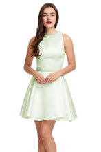A-Line Scoop Neck Sleeveless Satin Homecoming Dresses with Beads