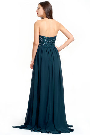 Peacock Strapless Plunging Chiffon A-Line Evening Gown