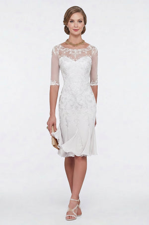 Half-Sleeve Lace Sheath Mother of the Bride Dress with Chiffon Ruffle Hem