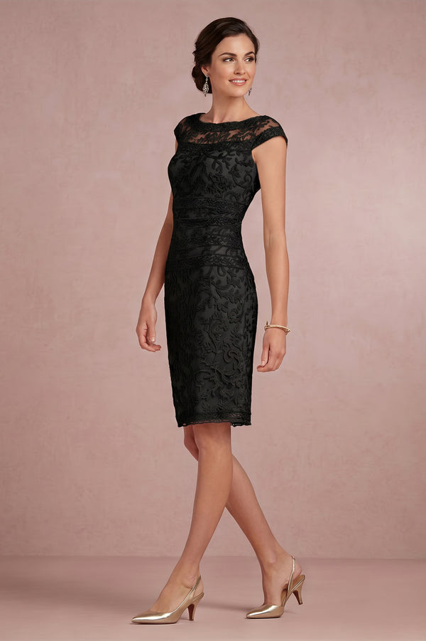 Cap-Sleeve Illusion-Neck Lace Sheath Mother of the Bride Dress