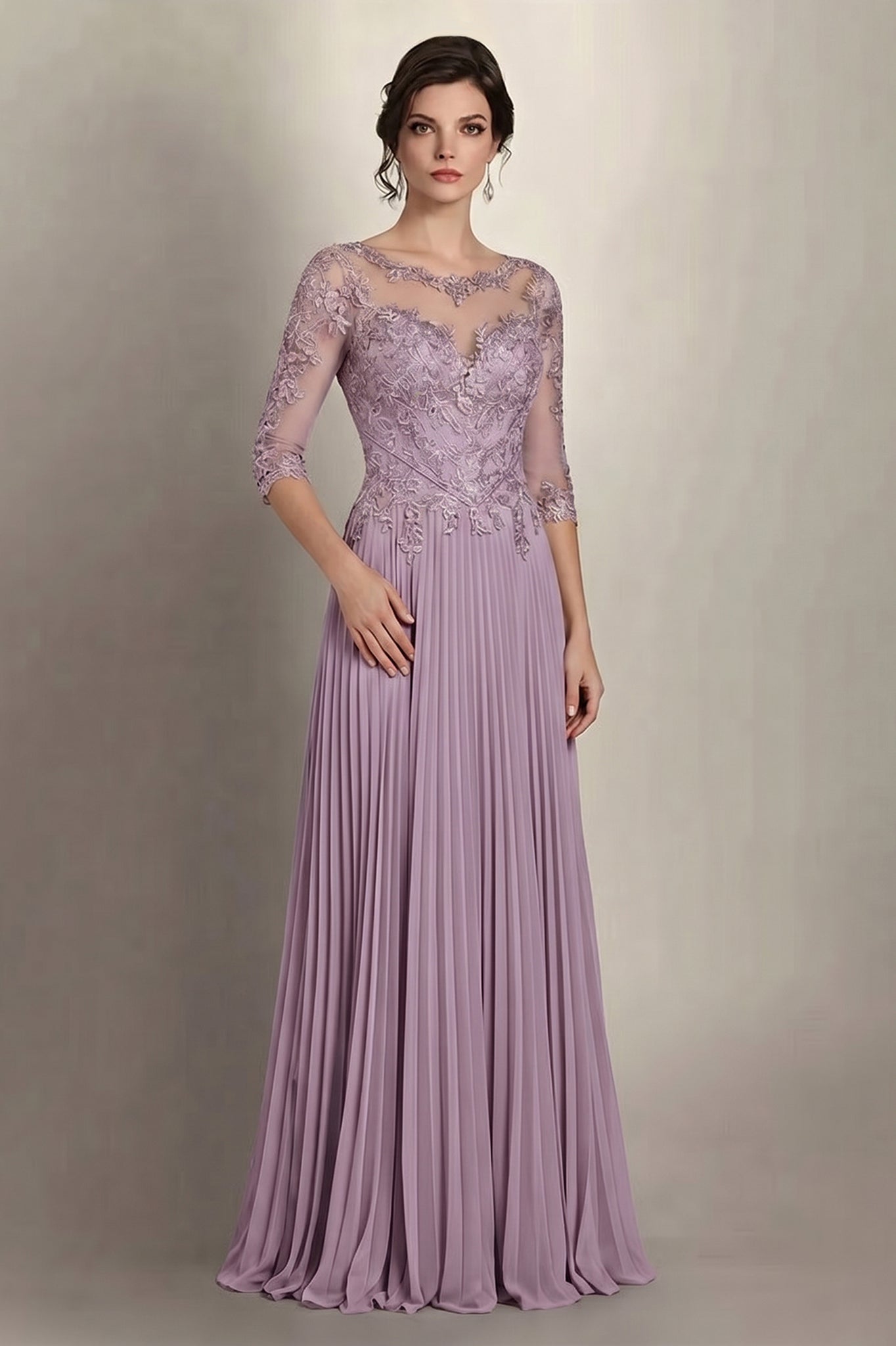 Long Applique Mother of the Bride Dress with sleeves Angrila Long Applique Mother of the Bride Dress with sleeves Angrila