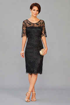 Black Short Half-Sleeve Lace Sheath Mother of the Bride Dress