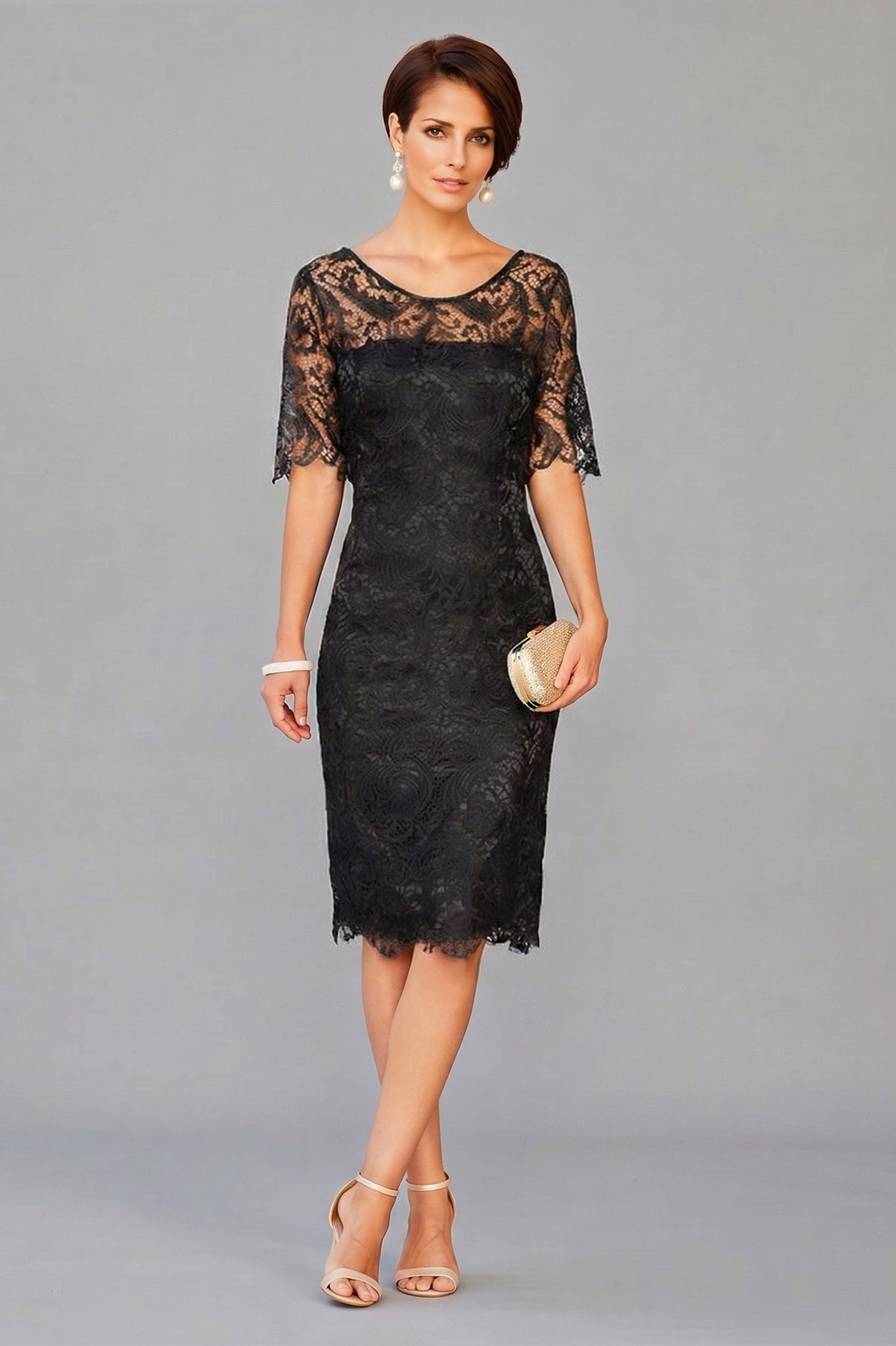 Sheath/Column Knee-length Lace Mother of the Bride Dresses with 1/2 Sl –  Angrila