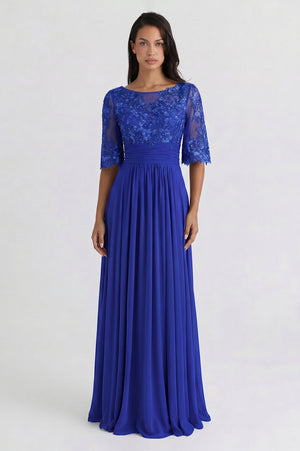 Bell-Sleeve Chiffon Mother of the Bride Dress with Lace Bodice