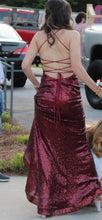 Chic V-Neck Spaghetti Straps Sequins Long Burgundy Prom/Evening Dresses