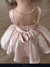 Cute Square Neck A Line Satin Pink Flower Girl Dresses with Bows