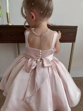 Cute Square Neck A Line Satin Pink Flower Girl Dresses with Bows