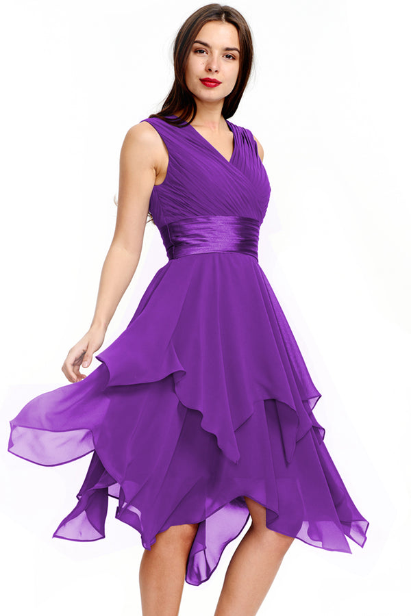 Royal Blue Tiered Chiffon A-Line Homecoming Dress with Handkerchief Hem