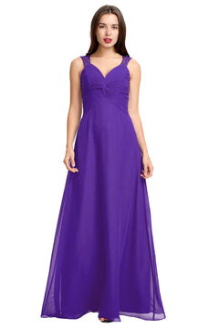 Amethyst Twist-Front Chiffon A-Line Bridesmaid Dress with Lace Back