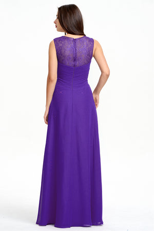 Amethyst Twist-Front Chiffon A-Line Bridesmaid Dress with Lace Back