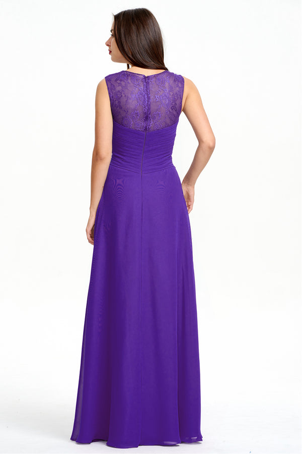 Amethyst Twist-Front Chiffon A-Line Bridesmaid Dress with Lace Back