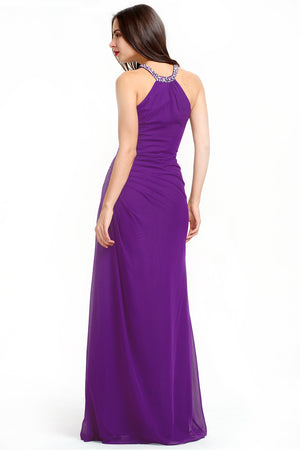 Amethyst Ruched Halter Chiffon Sheath Bridesmaid Dress