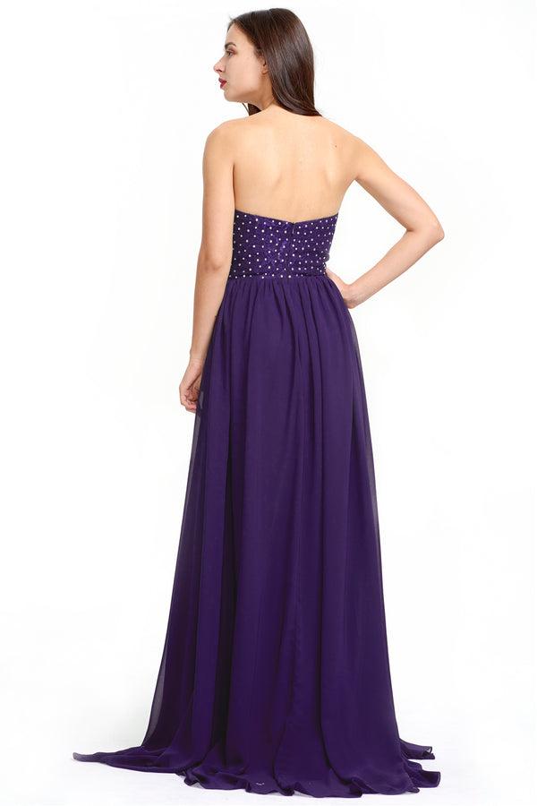 Amethyst Strapless Plunging Chiffon A-Line Evening Gown