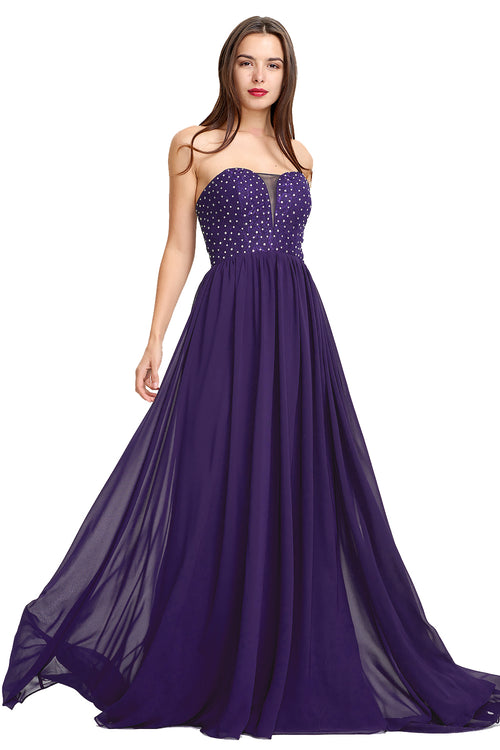 Amethyst Strapless Plunging Chiffon A-Line Evening Gown