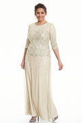 Ivory Half-Sleeve Sequin and Tulle Column Mother of the Bride Gown