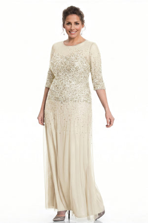 Half-Sleeve Sequin and Tulle Column Mother of the Bride Gown