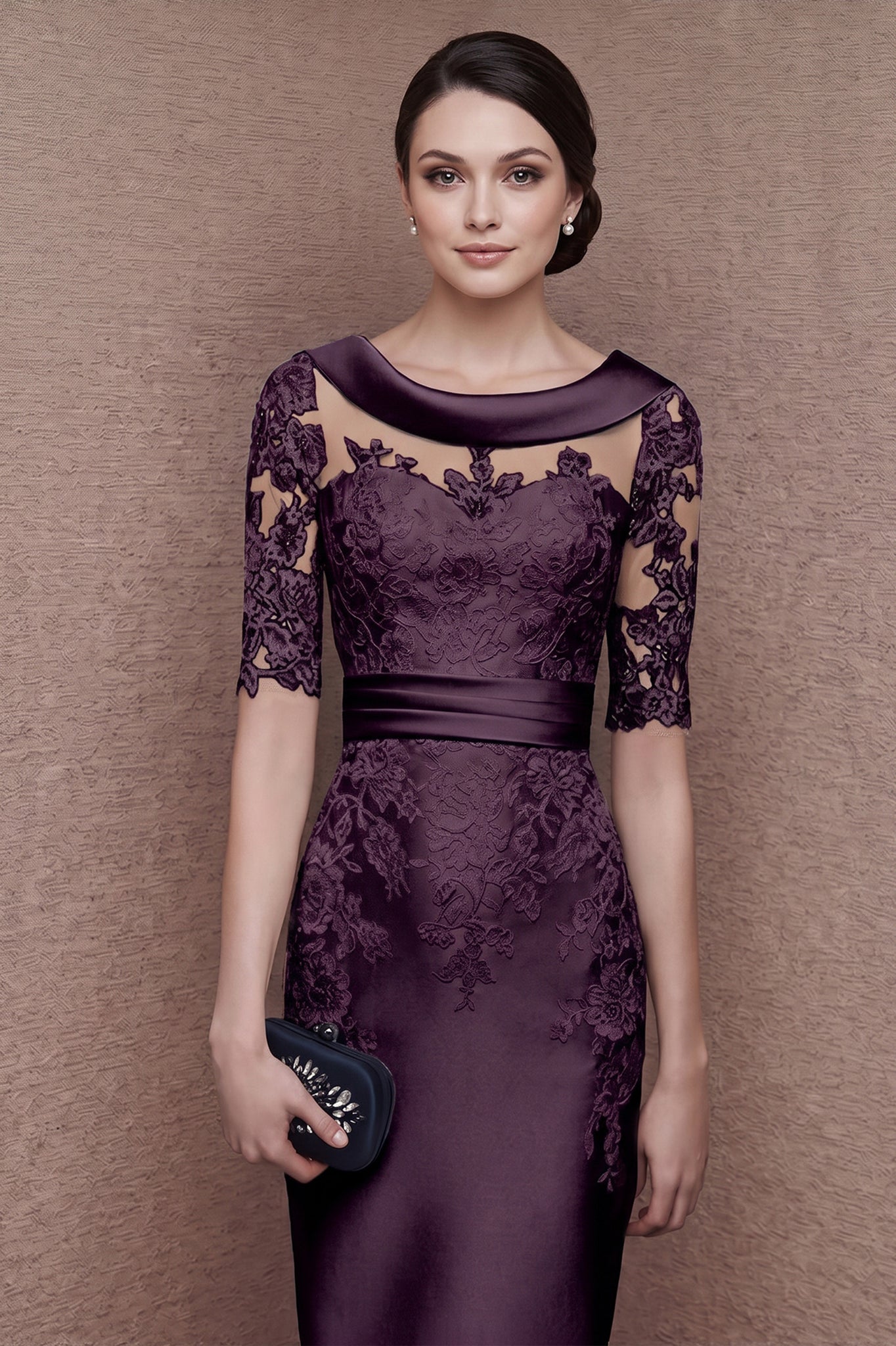 lace dress with sash Aline Lace Semi Wedding Party Dress With Sash Turtle Neck - $67.4784 #S1412