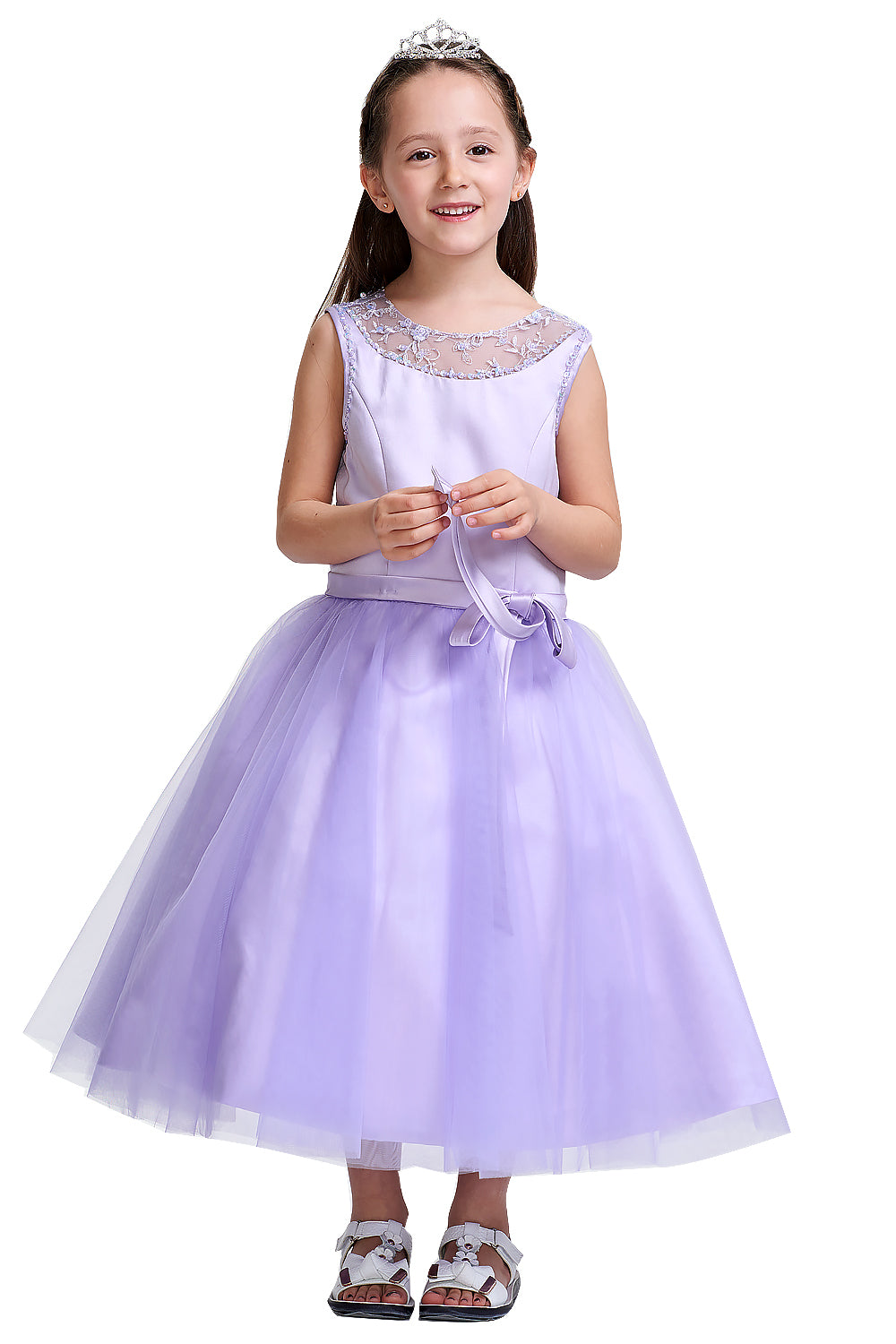 Keyhole-Back Lace and Tulle Tea-Length Flower Girl Dress