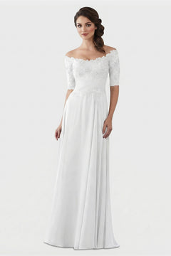 White Off-the-Shoulder Lace and Chiffon Wedding Dress