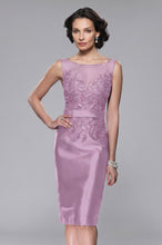 Sheath/Column Sccop Neckline Sleeveless Satin Knee Length Mother Dress With Lace Top