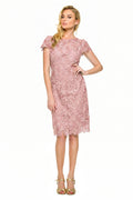 Dusty Rose Keyhole-Back Cap-Sleeve Lace Sheath Mother of the Bride Dress