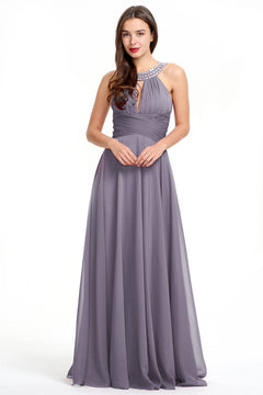 Dusk Halter Chiffon A-Line Evening Dress with Keyhole Neckline