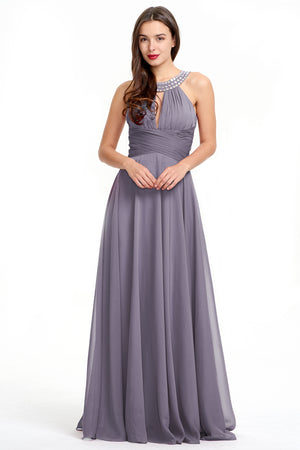 Dusk Halter Chiffon A-Line Evening Dress with Keyhole Neckline
