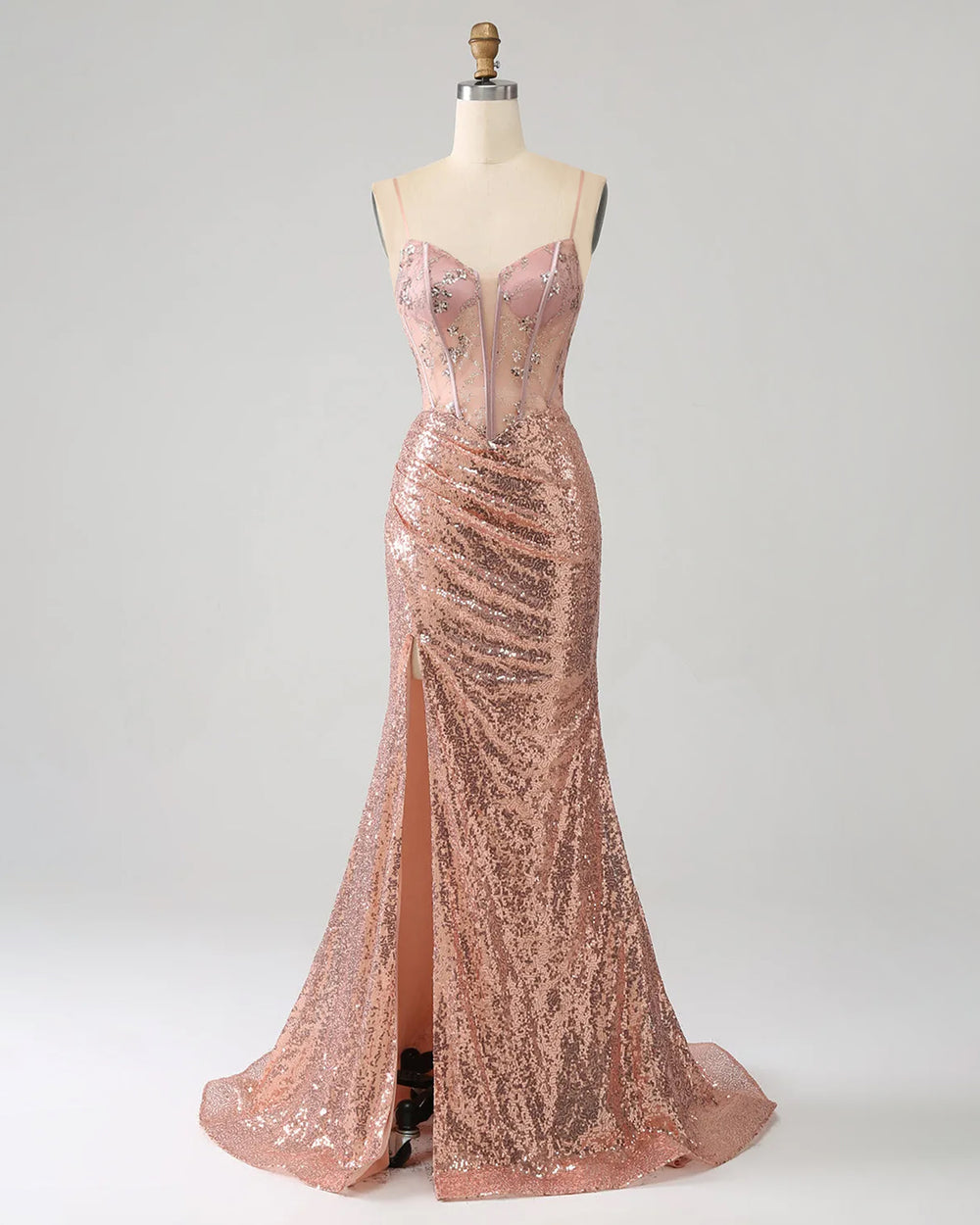 Lace-Up Sequin Corset Mermaid Prom Dress with High Slit