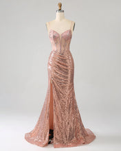 Rose Gold Mermaid Sequin Corset Prom Dress