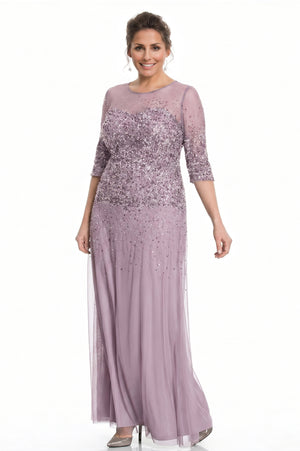 Half-Sleeve Sequin and Tulle Column Mother of the Bride Gown
