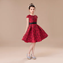 Red Lace Floral Embroidered Knee-Length Flower Girl Dress