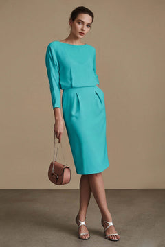 Aquamarine 3/4-Sleeve Chiffon Sheath Cocktail Dress with Twisted Back Cutout
