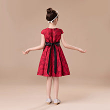 Red Lace Floral Embroidered Knee-Length Flower Girl Dress