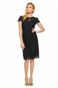 Black Keyhole-Back Cap-Sleeve Lace Sheath Mother of the Bride Dress