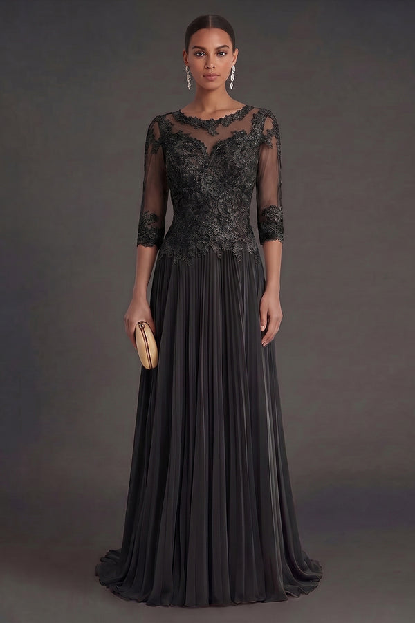 Half-Sleeve Lace and Pleated Chiffon Mother of the Bride Dress