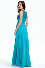 Sleeveless A-line Long Lace Appliques Chiffon Prom Dress