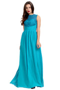 Blue Ruched Lace and Chiffon A-Line Bridesmaid Dress