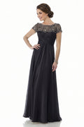 Black Ruched Lace and Chiffon A-Line Mother of the Bride Gown