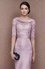 1/2 Sleeves Scoop Elastic Satin Lace Mother of The Bride Dresses with Sash