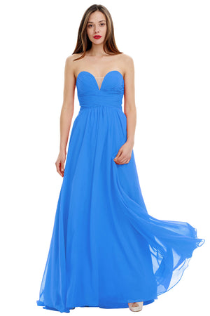 Blue Strapless Ruched Chiffon A-Line Bridesmaid Dress