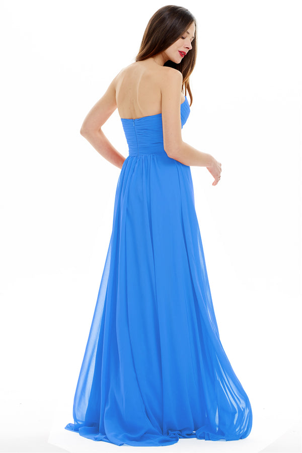 Blue Strapless Ruched Chiffon A-Line Bridesmaid Dress