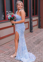 One Shoulder Long Sleeves Sequin Mermaid Slit Prom/Evening Dresses