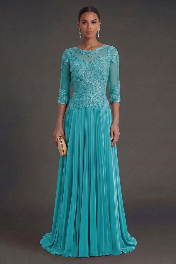 Half-Sleeve Lace and Pleated Chiffon Mother of the Bride Dress