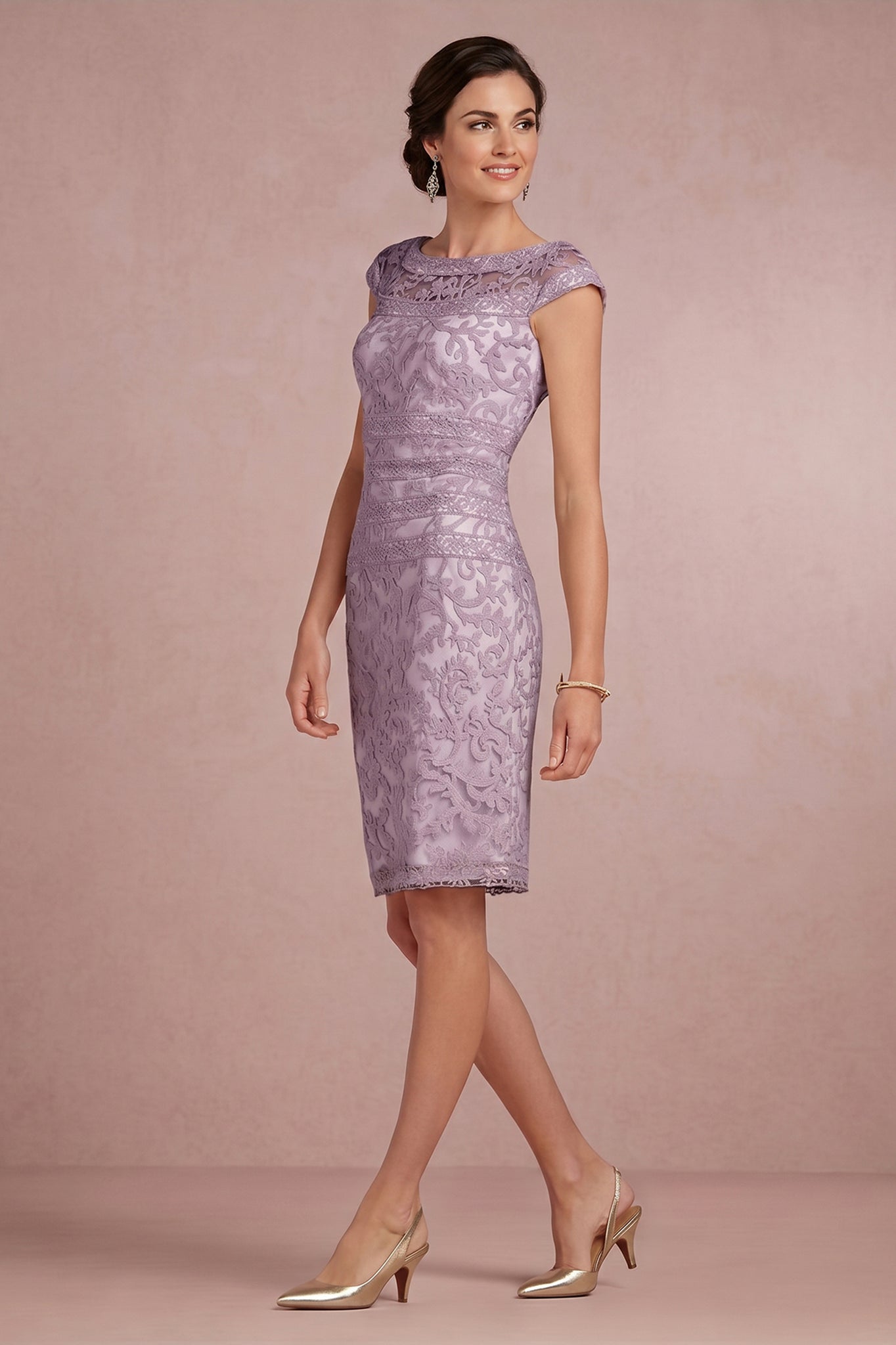 purple lace cap sleeve dress Eliza J Women's Metallic Floral Lace Cap-Sleeve Gown - Navy Gold