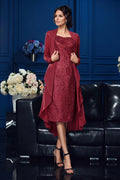 Burgundy Short Lace Sheath Mother of the Bride Dress with Long Chiffon Jacket
