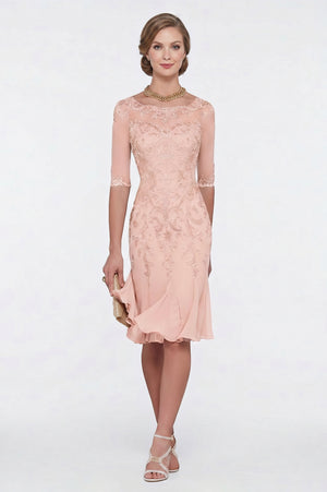 Half-Sleeve Lace Sheath Mother of the Bride Dress with Chiffon Ruffle Hem